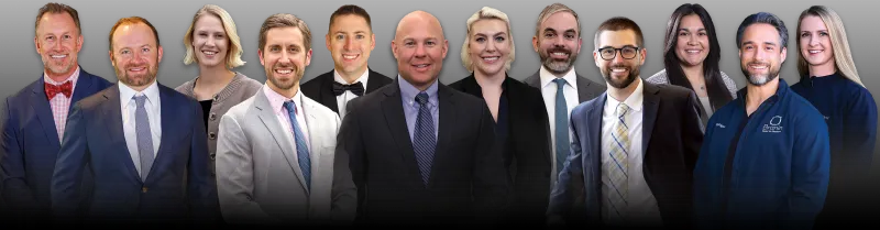 A collage of the doctors at Branin. Dr. Joshua Bender, Dr. Joseph Harberg, Dr. Darby Isaacson, Dr. Stefan Bergeron, Dr. Colin Hirsch, Dr. Scott Dudley, Dr. Claire Sesson, Dr. John Sporidis, Dr. Adam Staffen, Dr. Dominique Rivera, Dr. Stephen Rogers, and Dr. Victoria Gray.