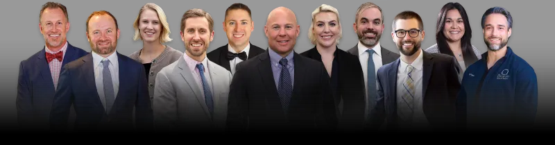A collage of the doctors at Branin. Dr. Joshua Bender, Dr. Joseph Harberg, Dr. Darby Isaacson, Dr. Stefan Bergeron, Dr. Colin Hirsch, Dr. Scott Dudley, Dr. Claire Sesson, Dr. John Sporidis, Dr. Adam Staffen, Dr. Dominique Rivera, and Dr. Stephen Rogers.