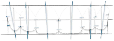 A row of teeth drawn like a blueprint